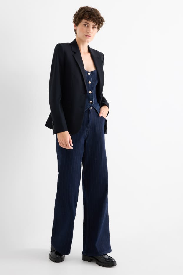 Dona - Wide Leg Jeans - mid waist - ratlla diplomàtica - texà blau fosc