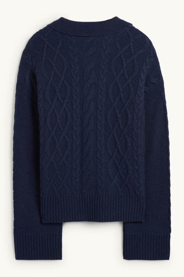 Damen - Pullover mit V-Ausschnitt und Kaschmir-Anteil - Woll-Mix - dunkelblau