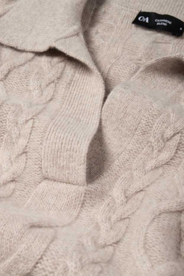 Damen - Pullover mit V-Ausschnitt und Kaschmir-Anteil - Woll-Mix - hellbeige