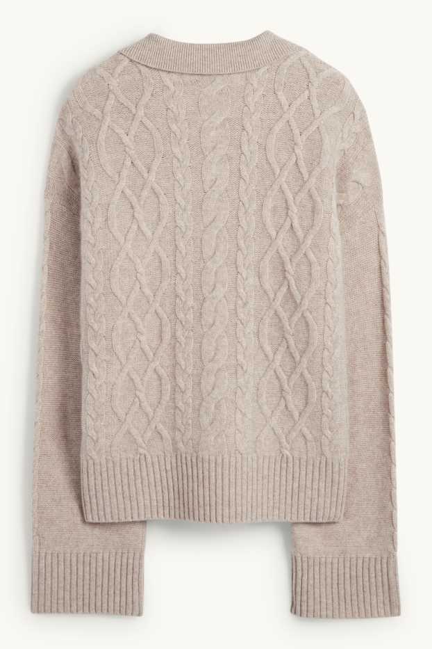Damen - Pullover mit V-Ausschnitt und Kaschmir-Anteil - Woll-Mix - hellbeige