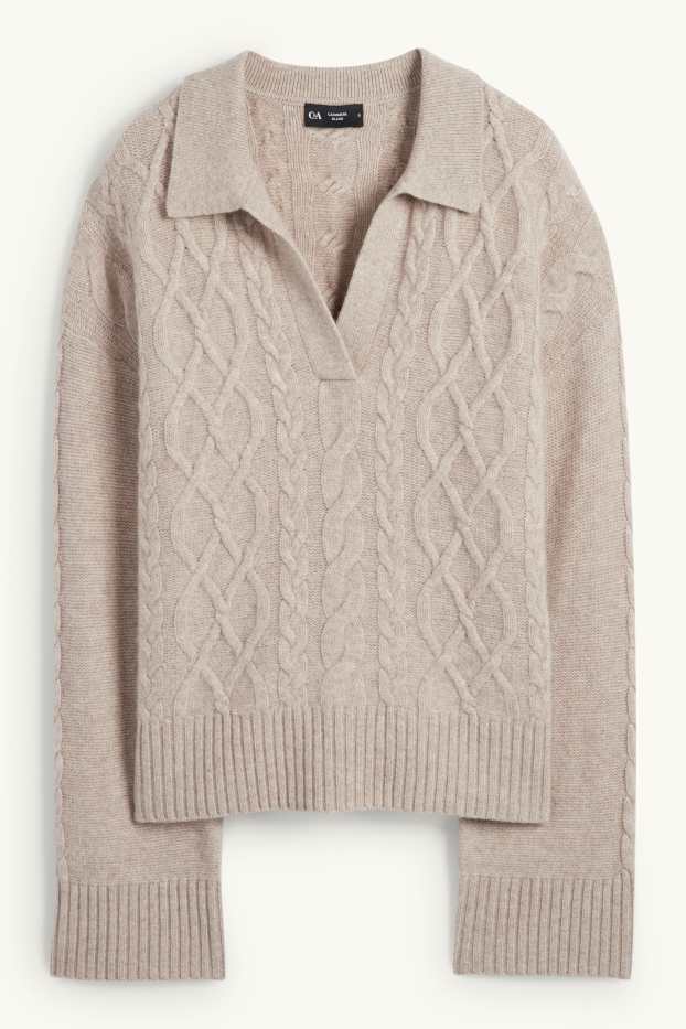 Damen - Pullover mit V-Ausschnitt und Kaschmir-Anteil - Woll-Mix - hellbeige