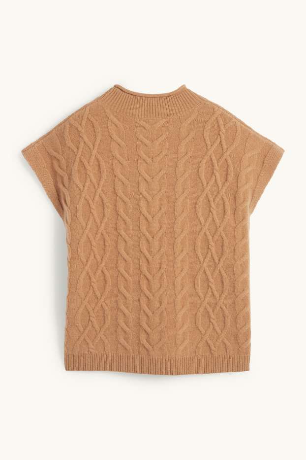 Donna - Maglione con cashmere - maniche corte - misto lana - marrone chiaro