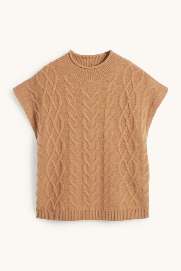 Donna - Maglione con cashmere - maniche corte - misto lana - marrone chiaro