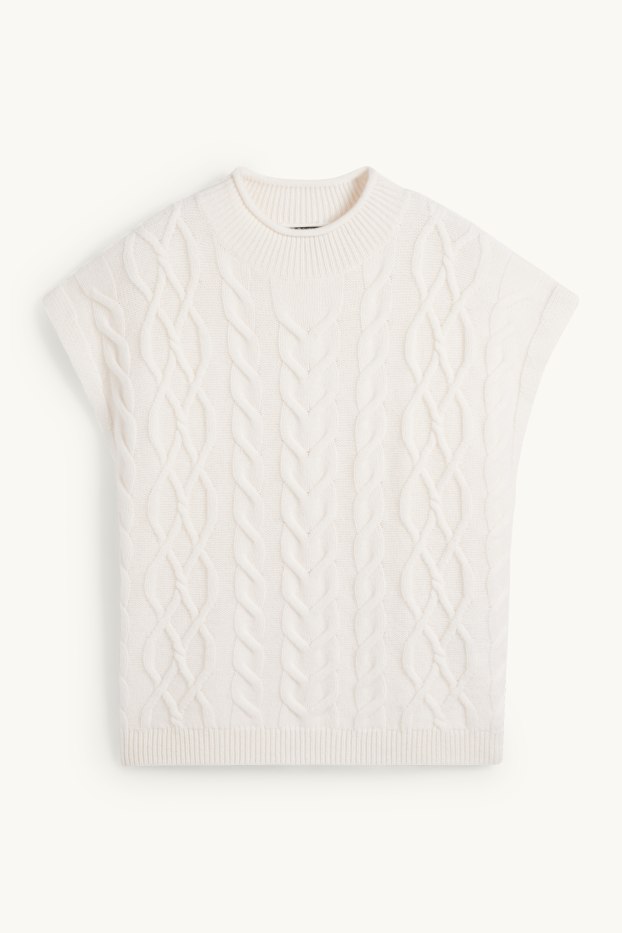 Femmes - Pull en maille en cachemire mélangé - manches courtes - laine mélangée - blanc crème