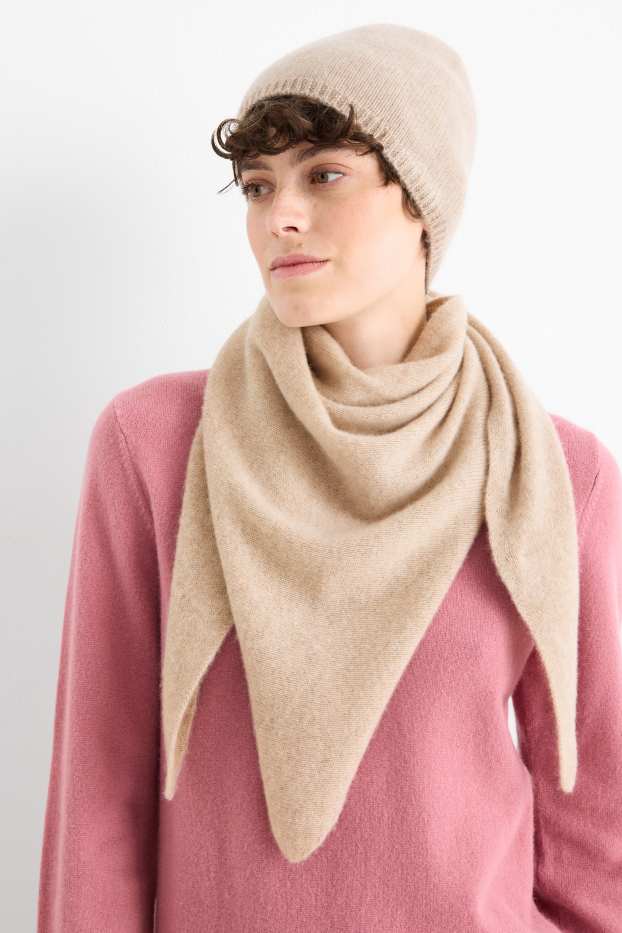 Dámské - Kašmírová čepice beanie - světle béžová