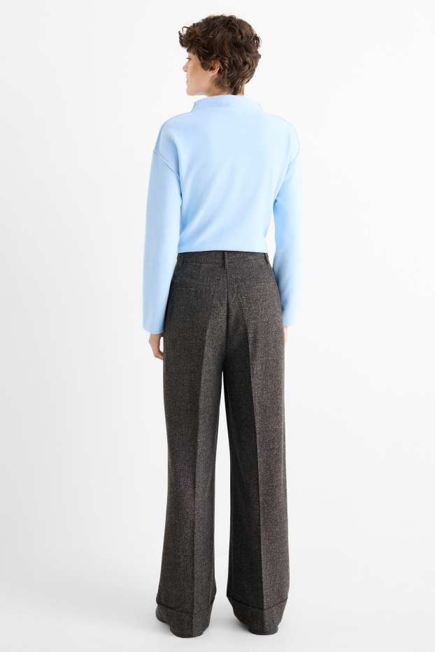 Dames - Pantalon - high waist - wide leg - met structuur - donkergrijs