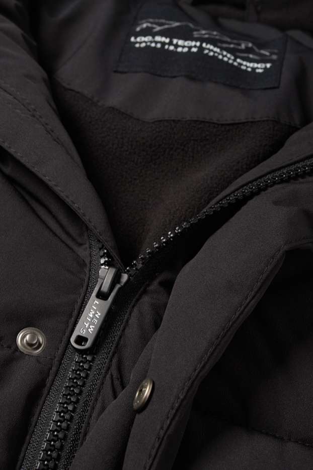 Kinder Jungen - Steppjacke mit Kapuze - wasserabweisend - schwarz