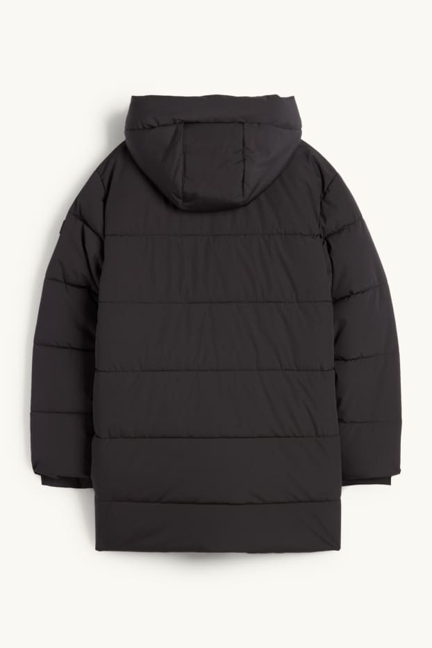 Kinder Jungen - Steppjacke mit Kapuze - wasserabweisend - schwarz