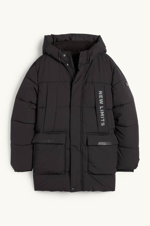 Kinder Jungen - Steppjacke mit Kapuze - wasserabweisend - schwarz