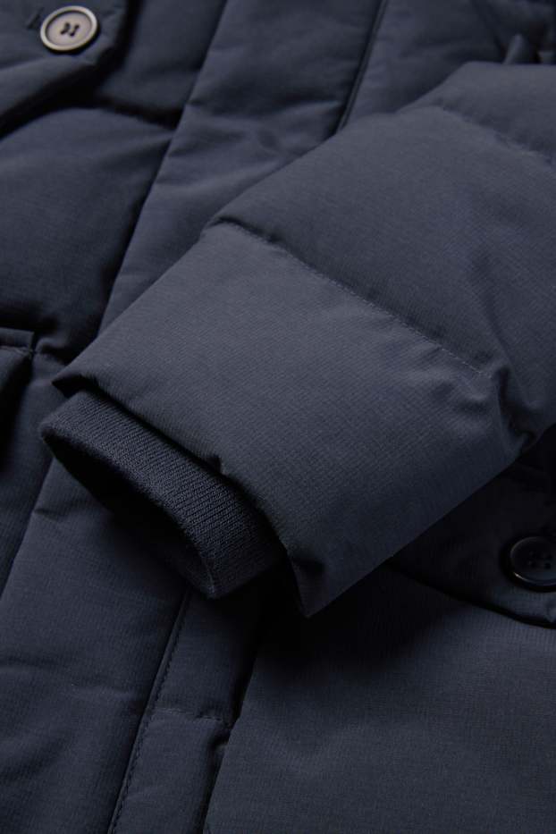 Enfants garçons - Doudoune en duvet avec capuche et garniture en imitation fourrure - bleu foncé