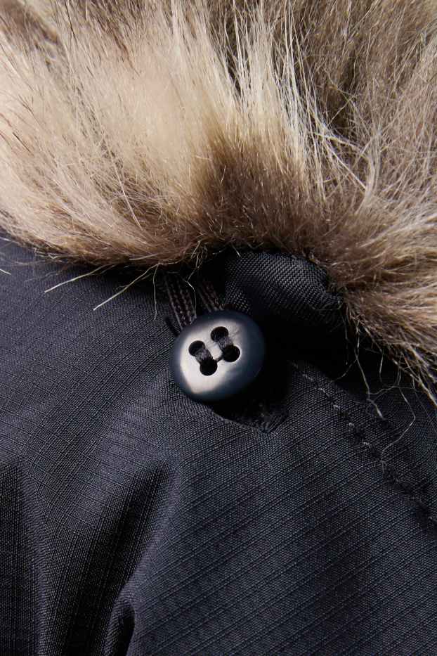 Enfants garçons - Doudoune en duvet avec capuche et garniture en imitation fourrure - bleu foncé