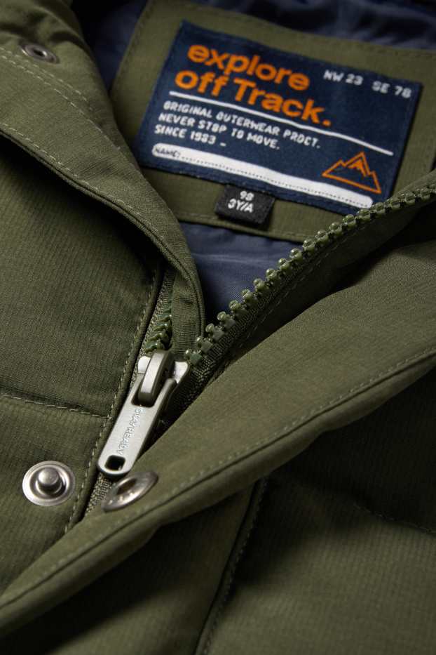 Nen - Jaqueta de plomes amb caputxa i rivet de pèl sintètic - caqui