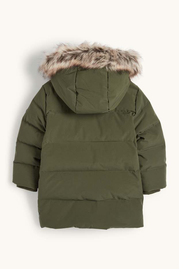 Nen - Jaqueta de plomes amb caputxa i rivet de pèl sintètic - caqui