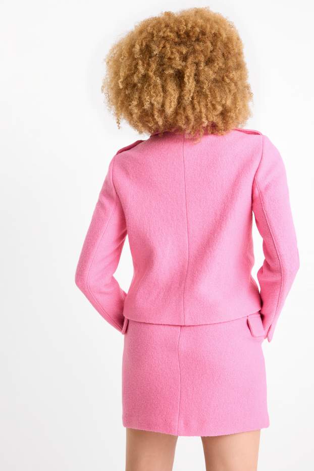 Femmes - Blazer de bureau en finition bouclé - regular fit - laine mélangée - rose
