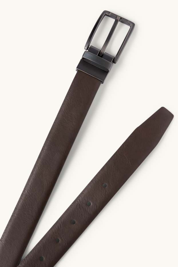 Heren - Omkeerbare riem - imitatieleer - donkerbruin