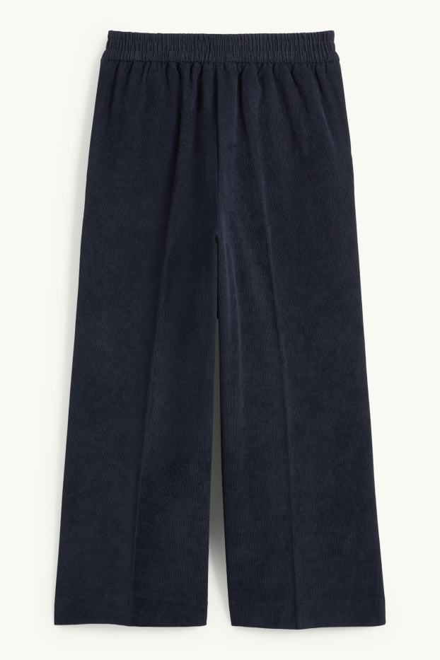 Dames - Corduroy broek - mid waist - wide leg - donkerblauw