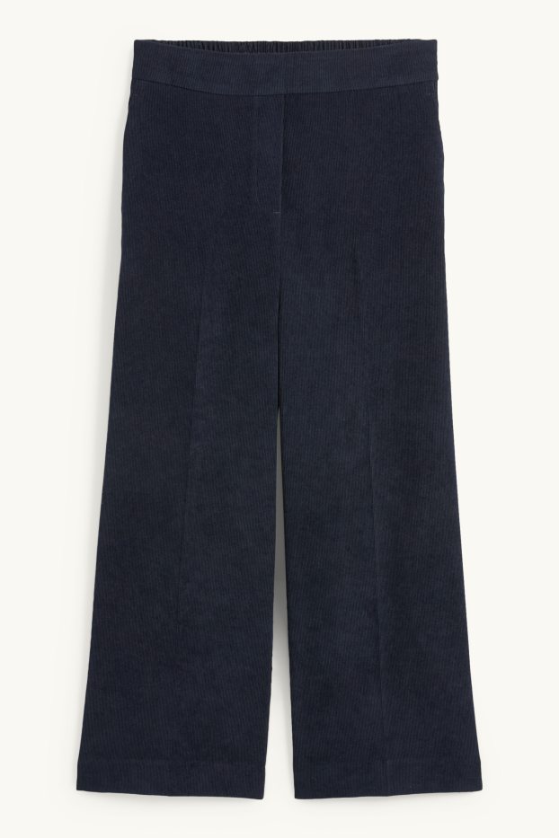 Dames - Corduroy broek - mid waist - wide leg - donkerblauw