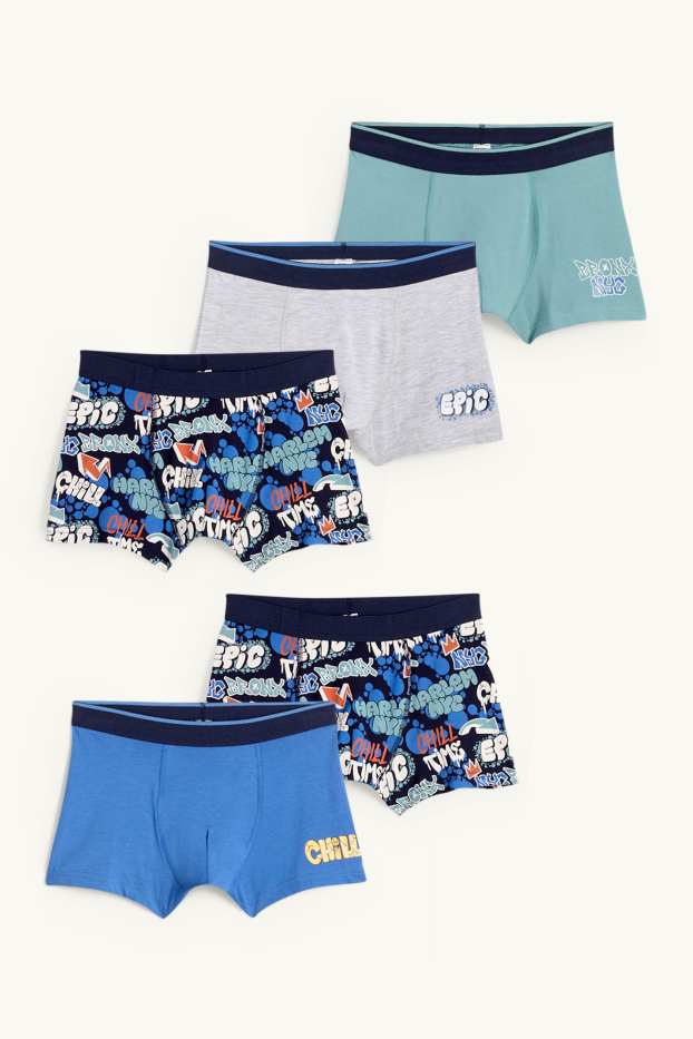 Enfants garçons - Lot de 5 - graffiti - caleçons - bleu