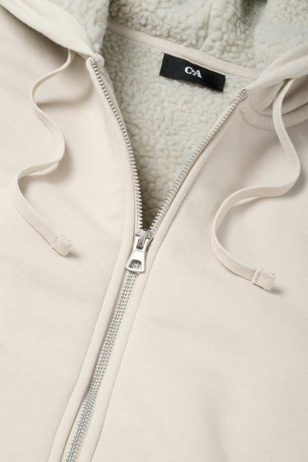Uomo - Felpa con zip e cappuccio - foderato - beige chiaro