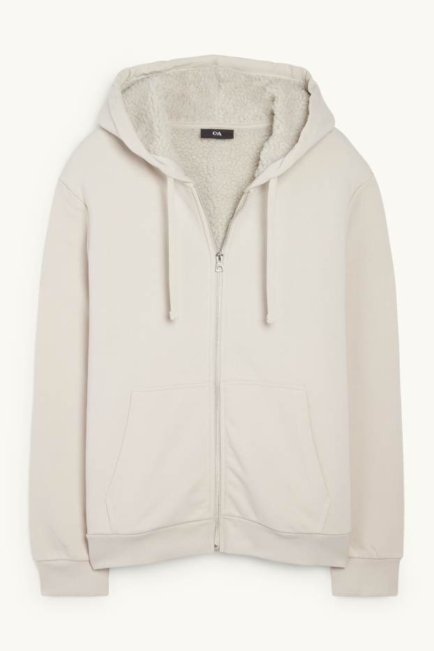 Uomo - Felpa con zip e cappuccio - foderato - beige chiaro