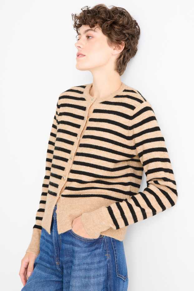 Dona - Jaqueta de punt - de ratlles - negre/beix