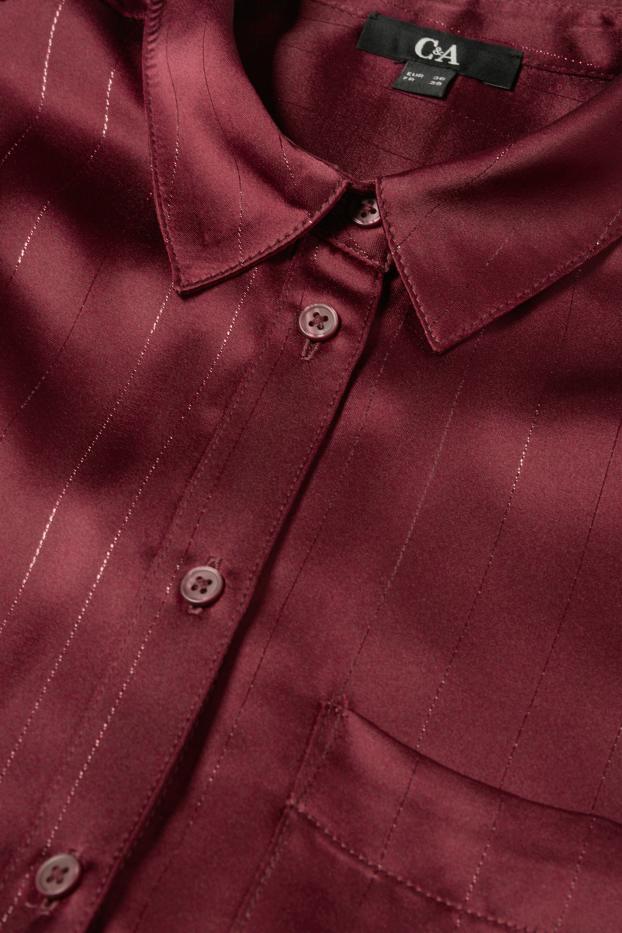 Women - Satin blouse - pinstripes - bordeaux