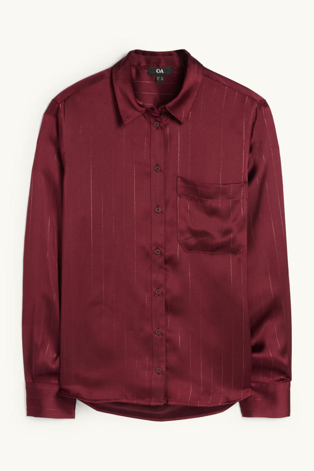 Women - Satin blouse - pinstripes - bordeaux