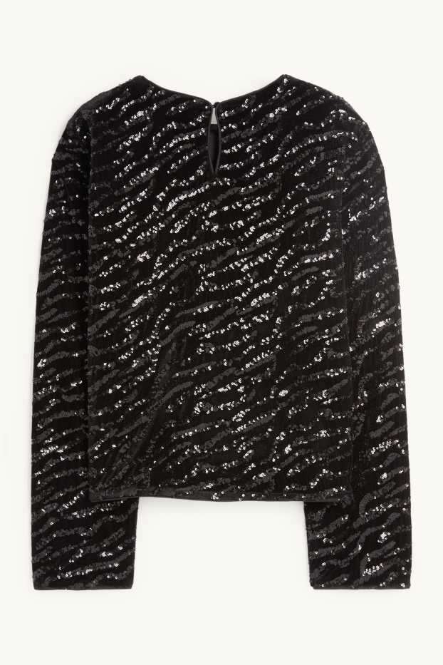 Donna - Blusa di velluto e paillettes - nero