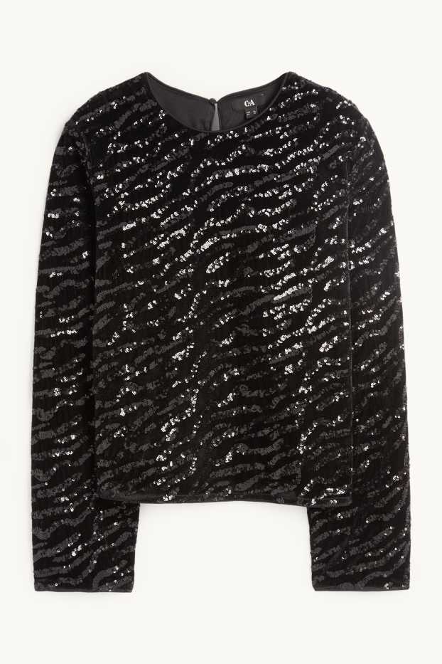 Donna - Blusa di velluto e paillettes - nero
