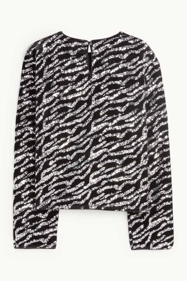 Donna - Blusa di velluto e paillettes - nero