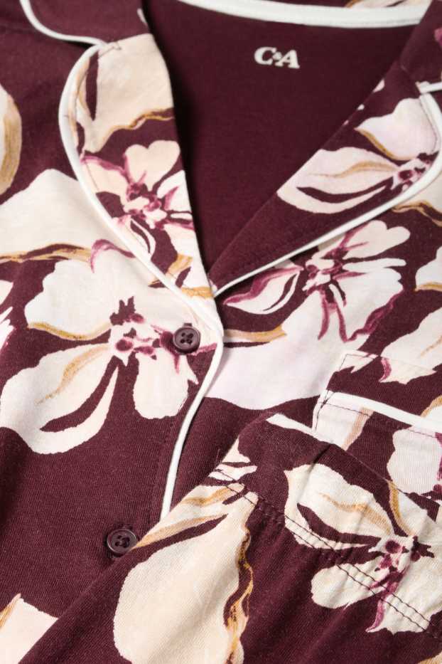 Dames - Pyjama - gebloemd - bordeaux