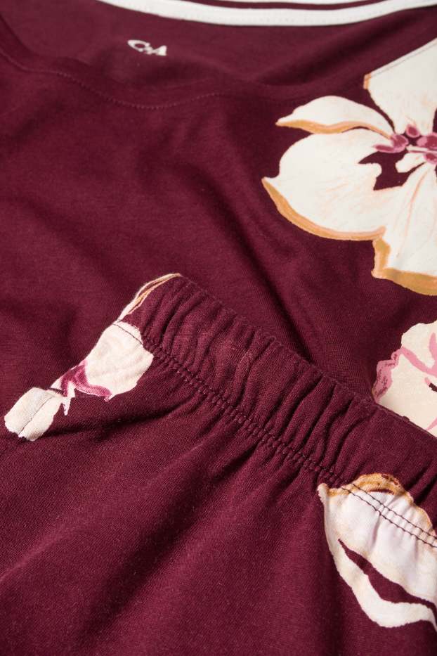 Femei - Pijama - cu flori - bordo