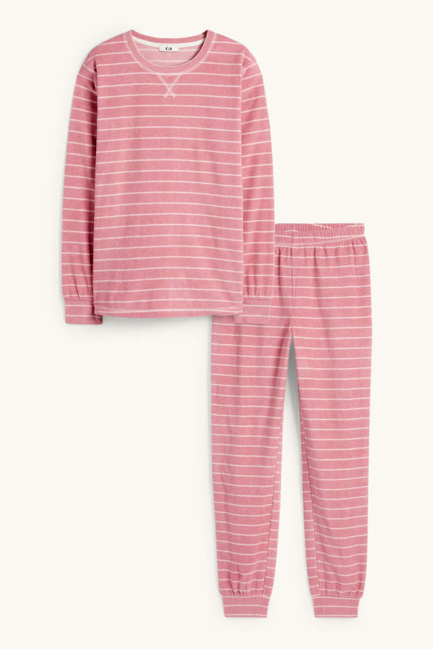 Femmes - Pyjama en polaire - à rayures - rose