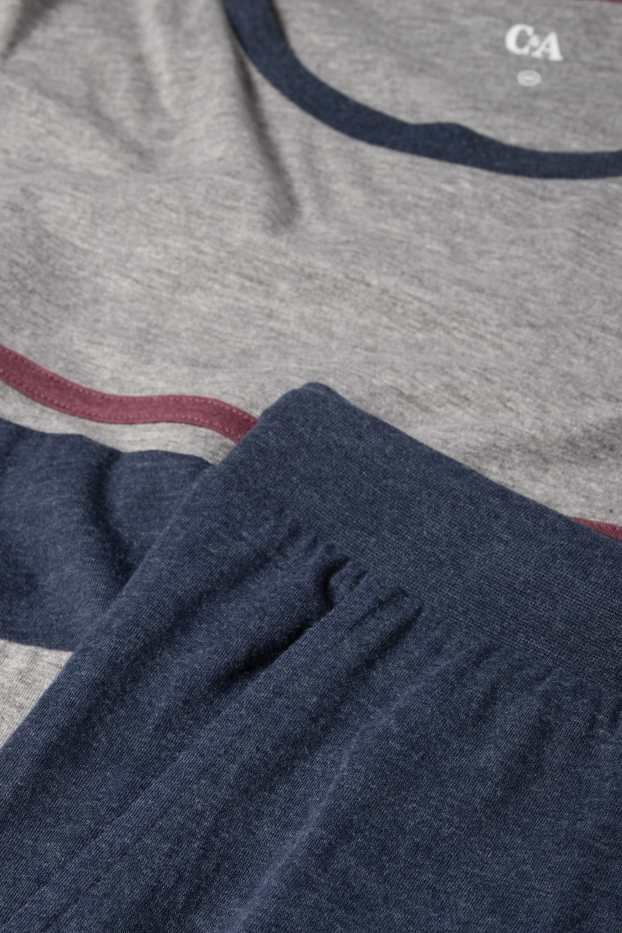 Heren - Pyjama - grijs / donkerblauw