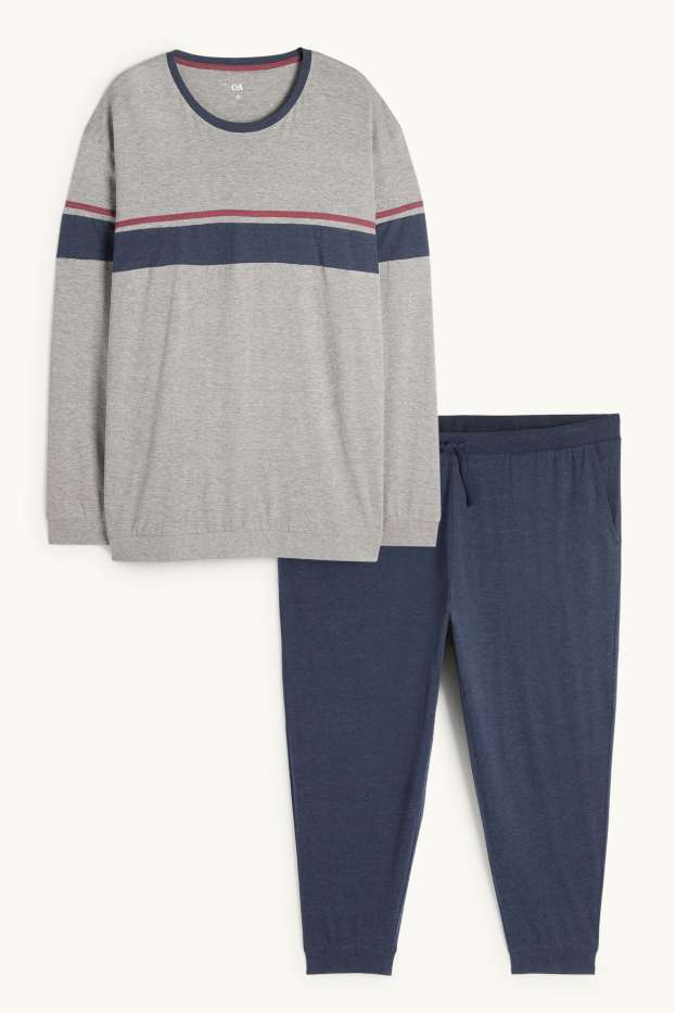 Heren - Pyjama - grijs / donkerblauw
