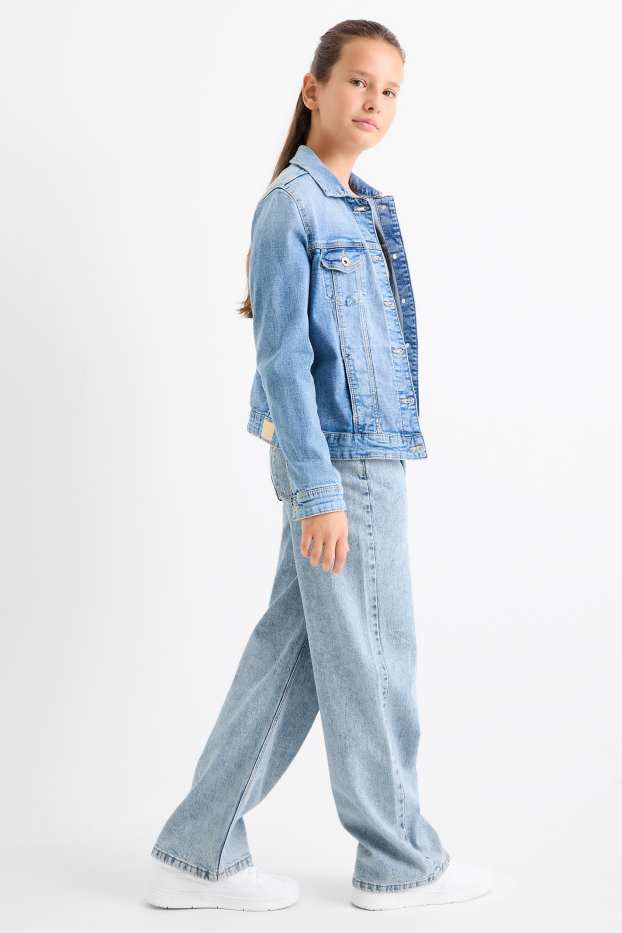 Copii - Fete - Stea - wide leg jeans cu ștrasuri - denim-albastru deschis