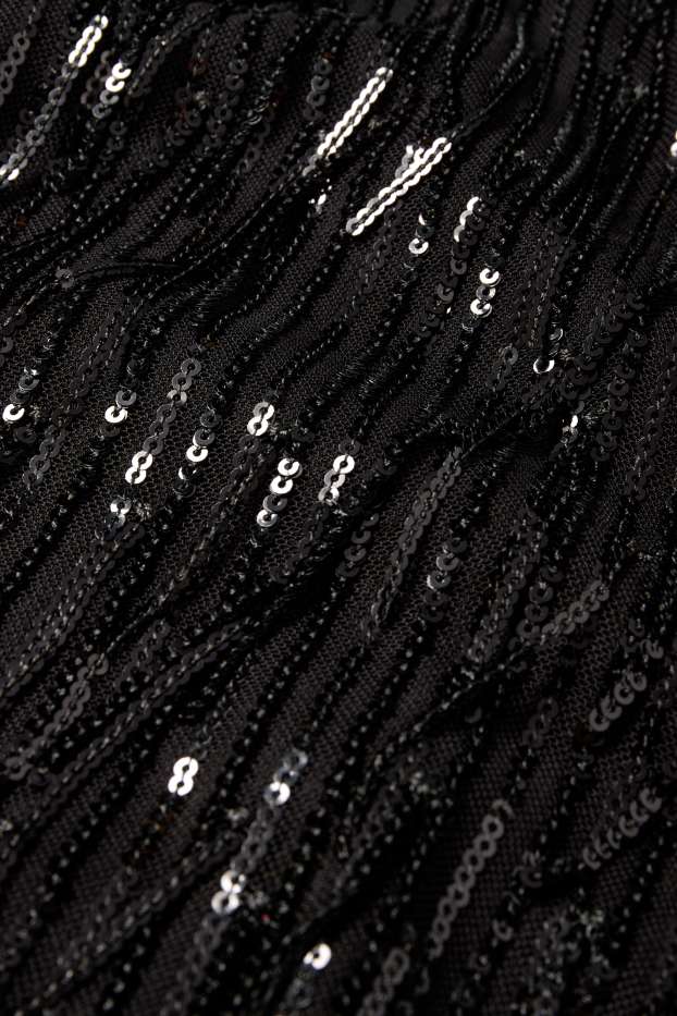 Dames - Top met V-hals en pailletten - zwart