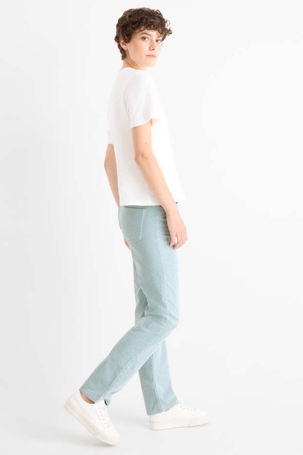 Dámské - Manšestrové kalhoty - high waist - straight fit - světle modrá