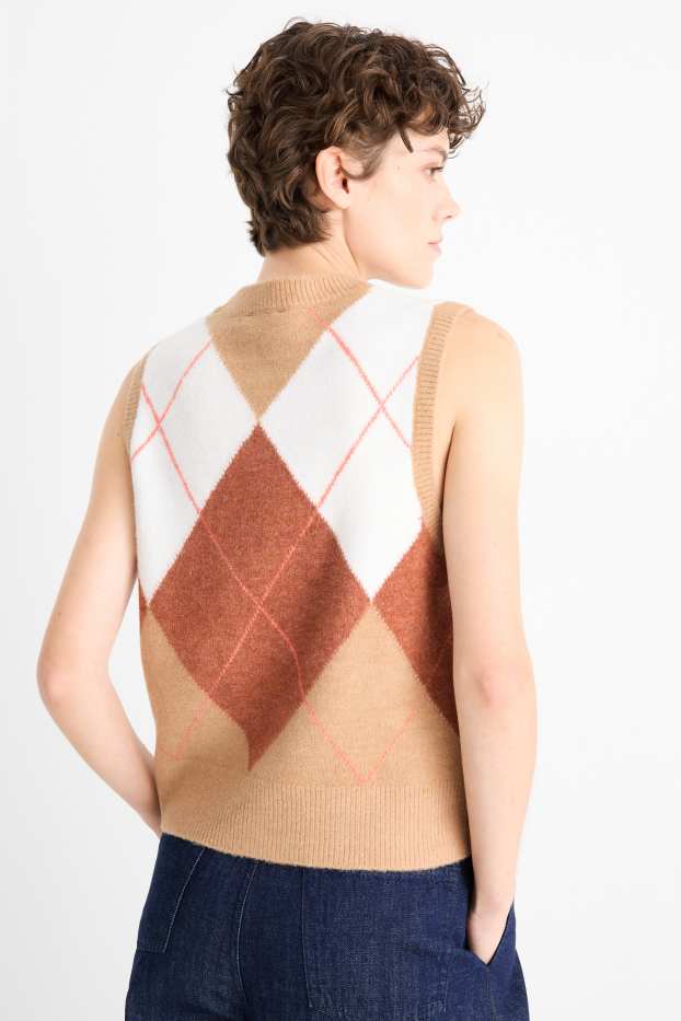 Dames - Spencer - geruit - beige