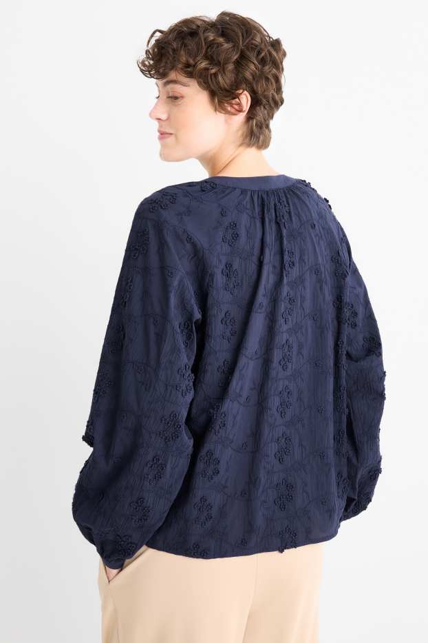 Dames - Blouse met V-hals - donkerblauw