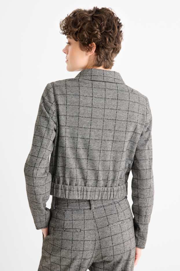 Femmes - Blazer court - à carreaux - gris