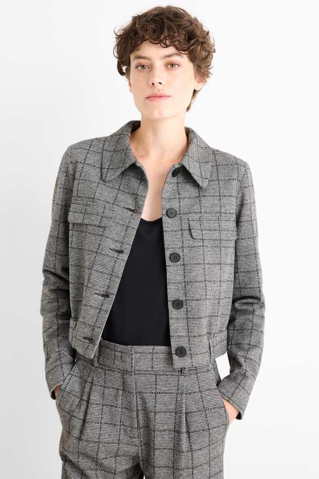 Femmes - Blazer court - à carreaux - gris