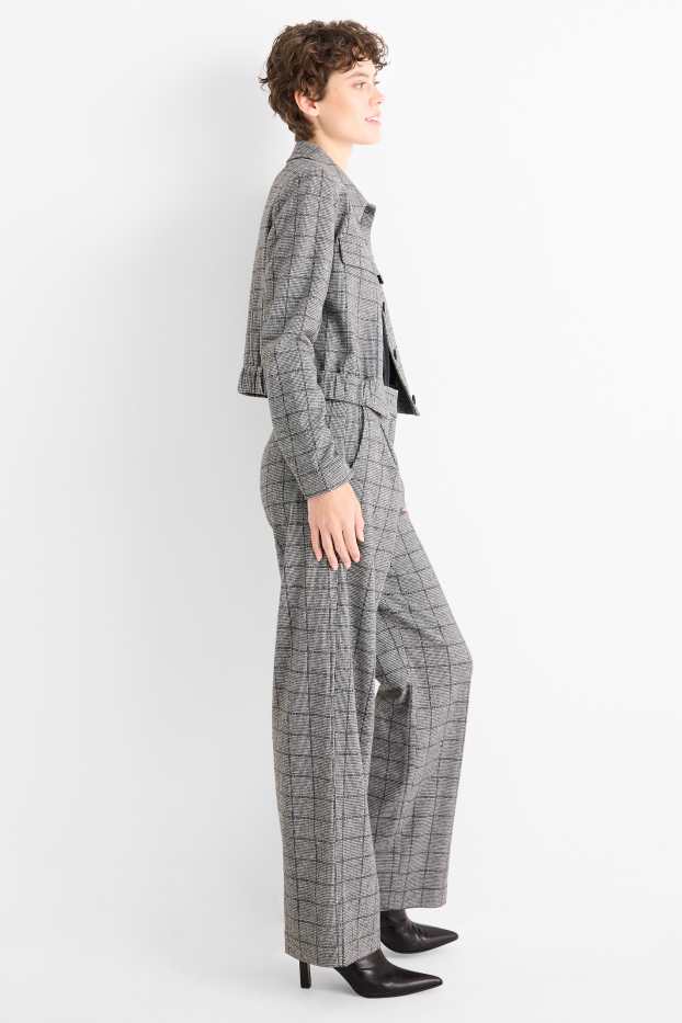 Femei - Pantaloni office - talie medie - relaxed fit - în carouri - gri