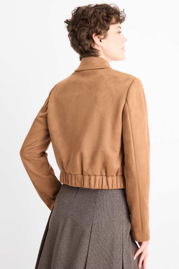 Damen - Crop Blazer - Velourslederimitat - beige