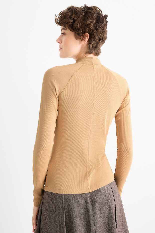 Damen - Langarmshirt - Slim Fit - gerippt - hellbeige
