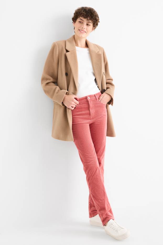 Women - Corduroy trousers - high waist - straight fit - LYCRA® - dark orange