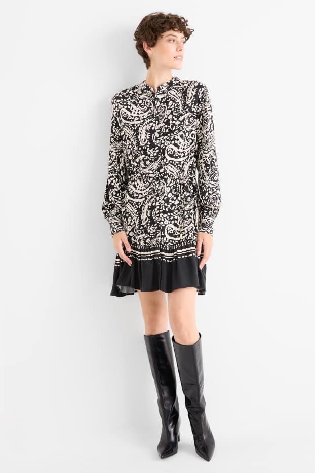 Women - Shirt dress - patterned - black / beige