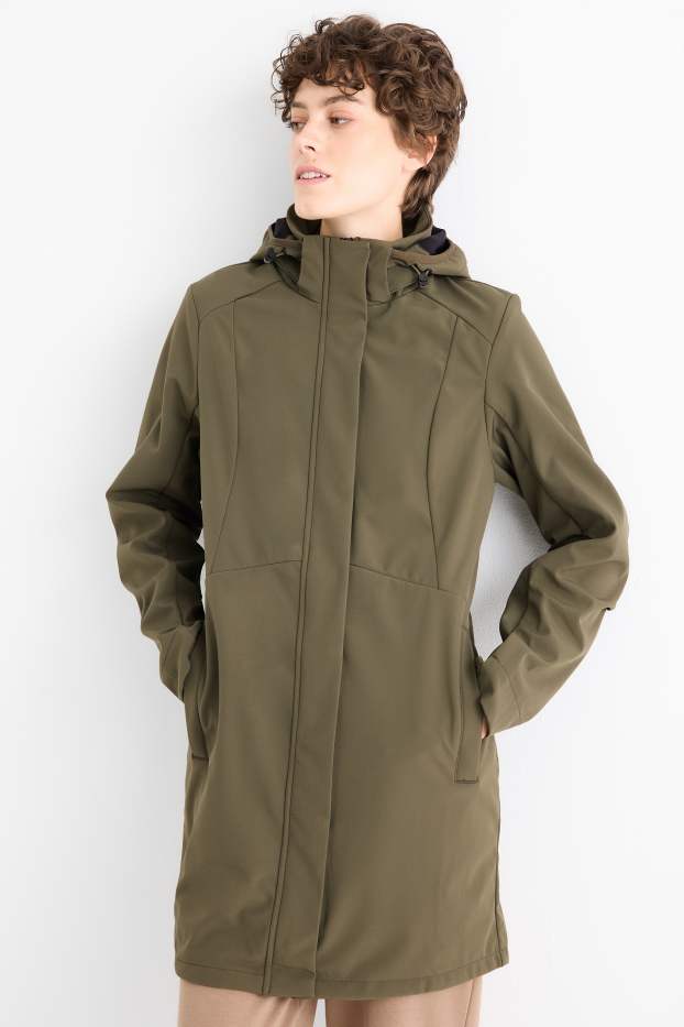 Femmes - Veste à coquille souple avec capuche - finition déperlante - 4 Way Stretch - vert