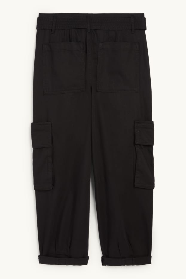 Femmes - Pantalon cargo à ceinture - high waist - tapered fit - noir