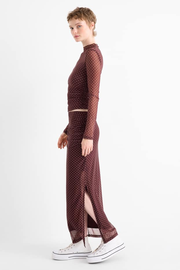 Damen - Mesh-Rock - gepunktet - bordeaux